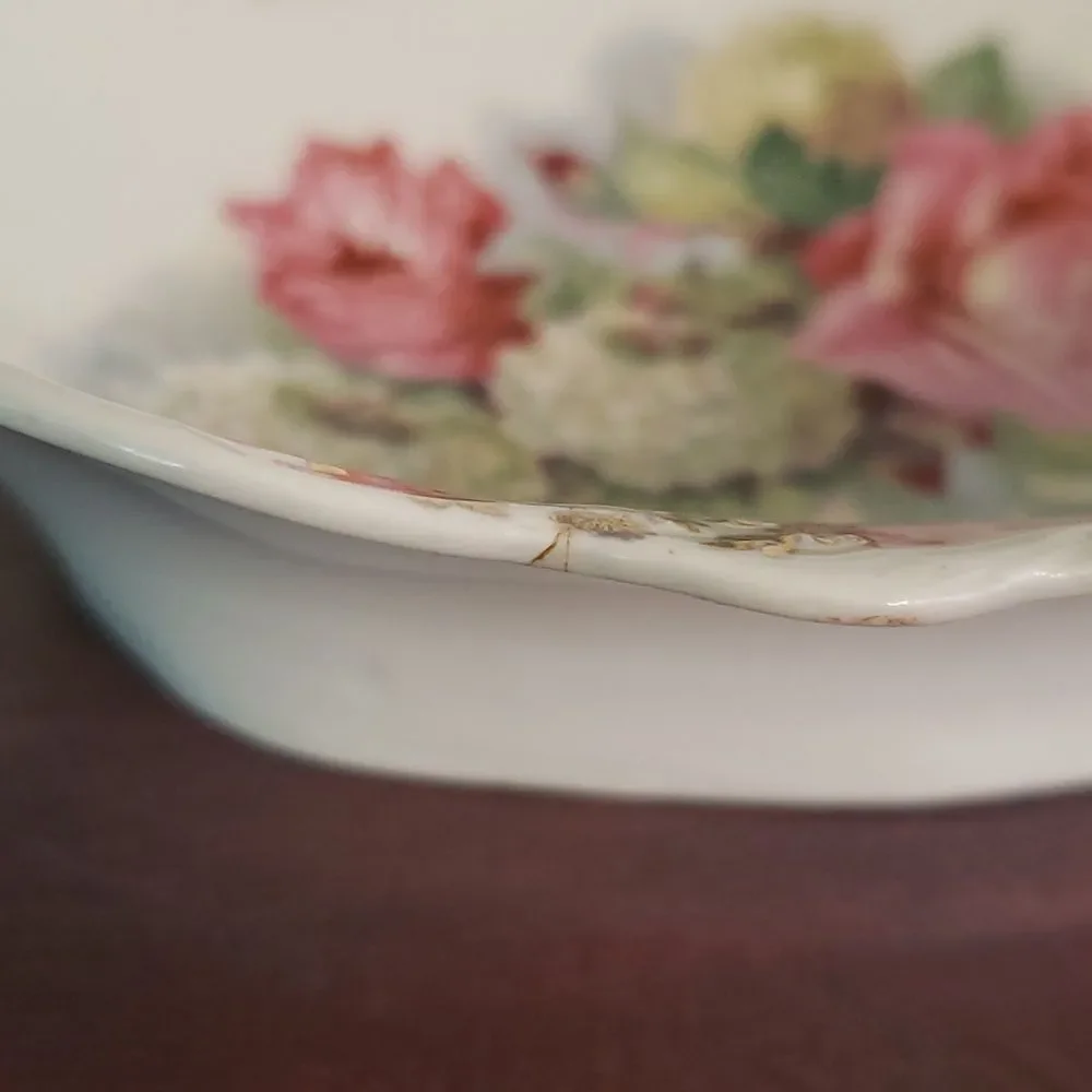 Gorgeous Handpainted Vintage Porcelain Floral Small Serving Dish Made in Germany